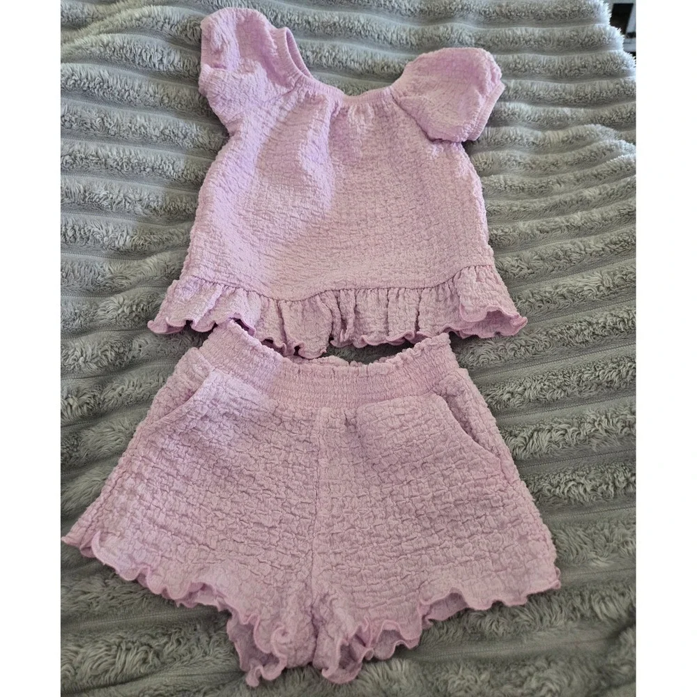 Jumping Beans Girls Lavender Purple Textured Ruffle Top and Shorts Set 18M